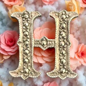 Vintage Gothic H Marcasite Brooch Pin 925 Sterling Silver Initial | NWOT